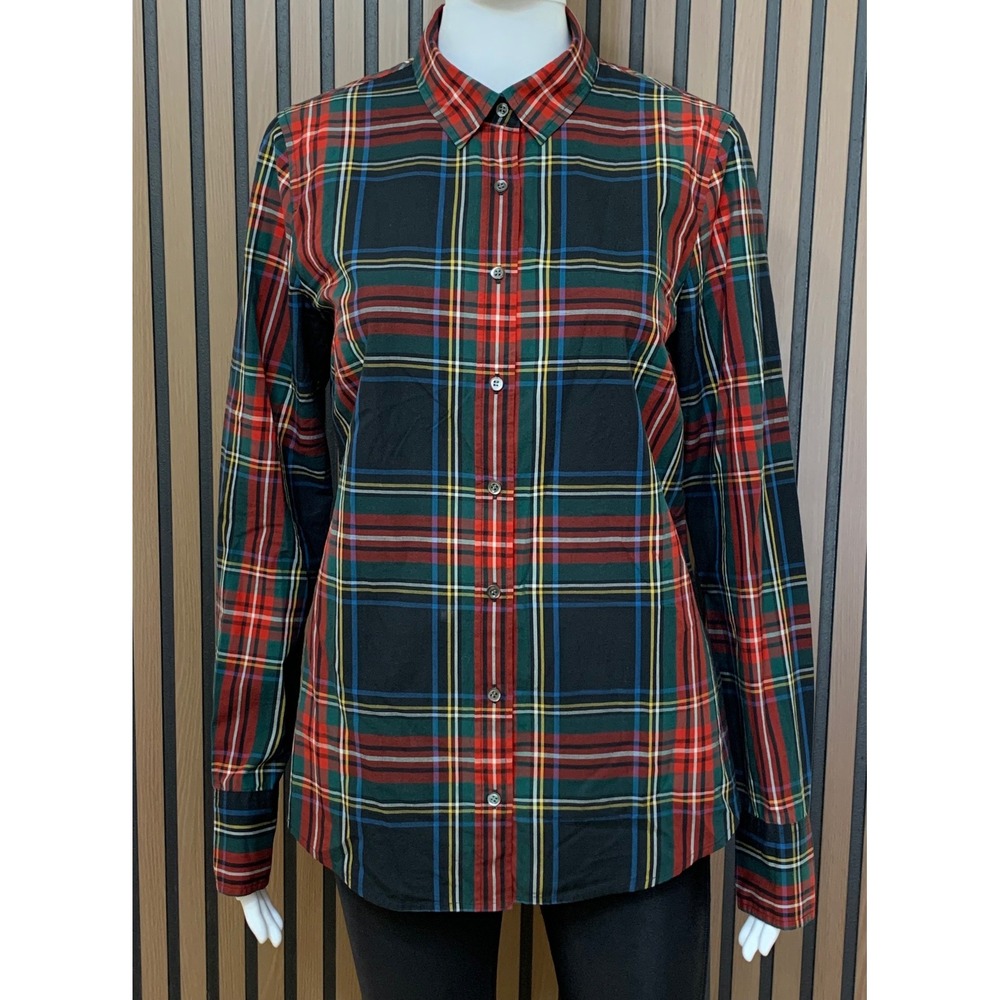 J.Crew Perfect Shirt Women's 6 Red Green Plaid Cotton Button Down Long Sleeve